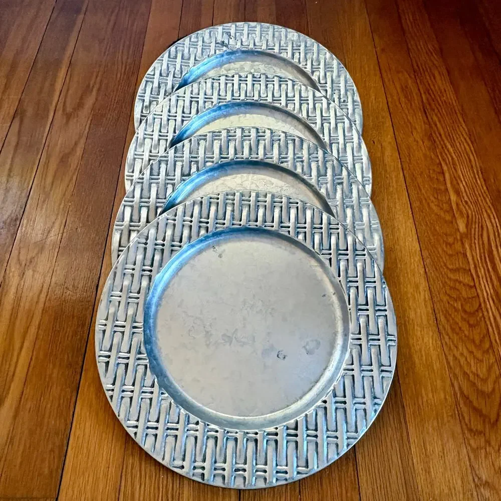 Vintage Galvanized Metal Charger Plates Set of 4, 13 Inch Industrial Table Decor